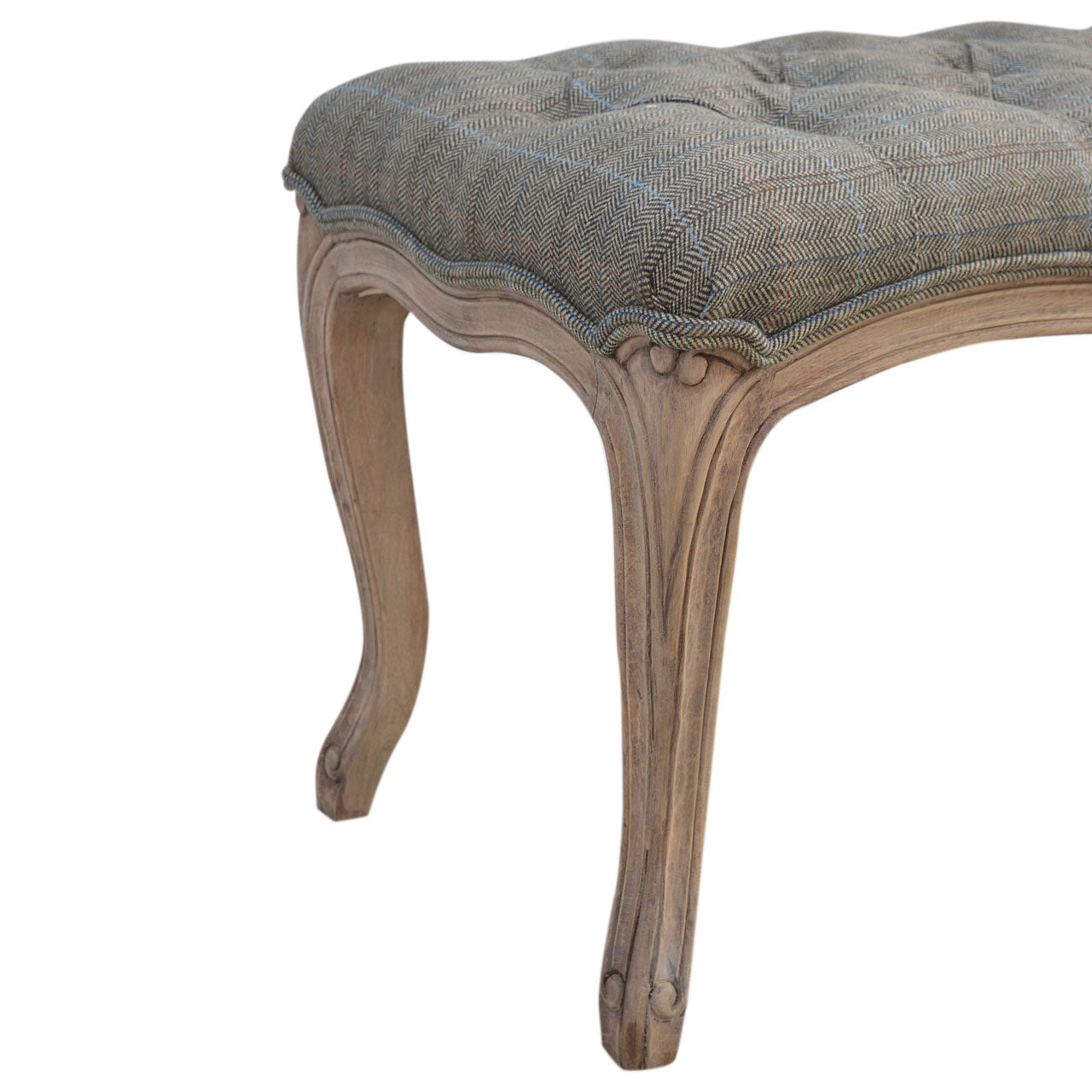 Multi Tweed Carved Bedroom Bench | Hand-Carved