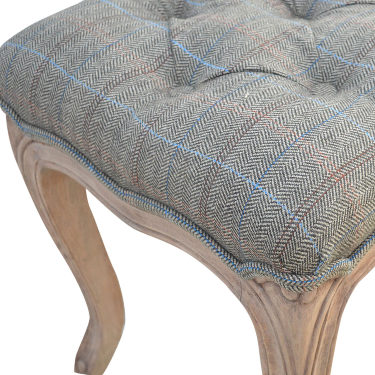Multi Tweed Carved Bedroom Bench | Hand-Carved