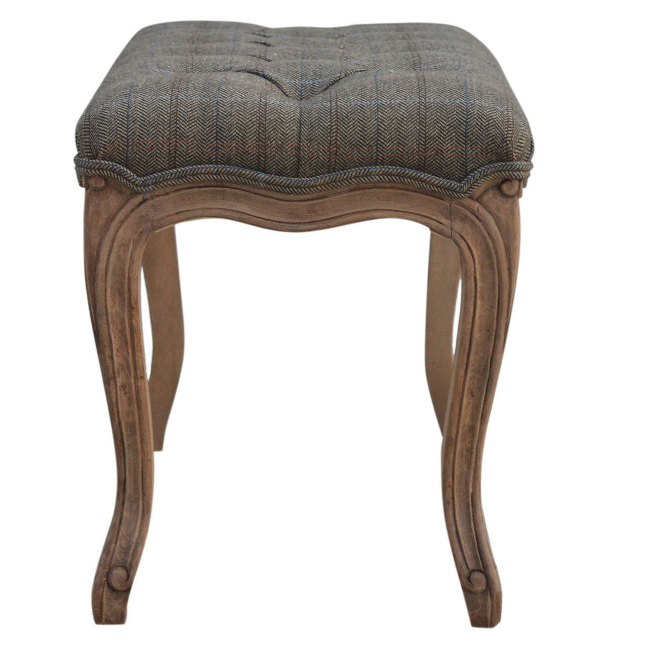 Multi Tweed Carved Bedroom Bench | Hand-Carved