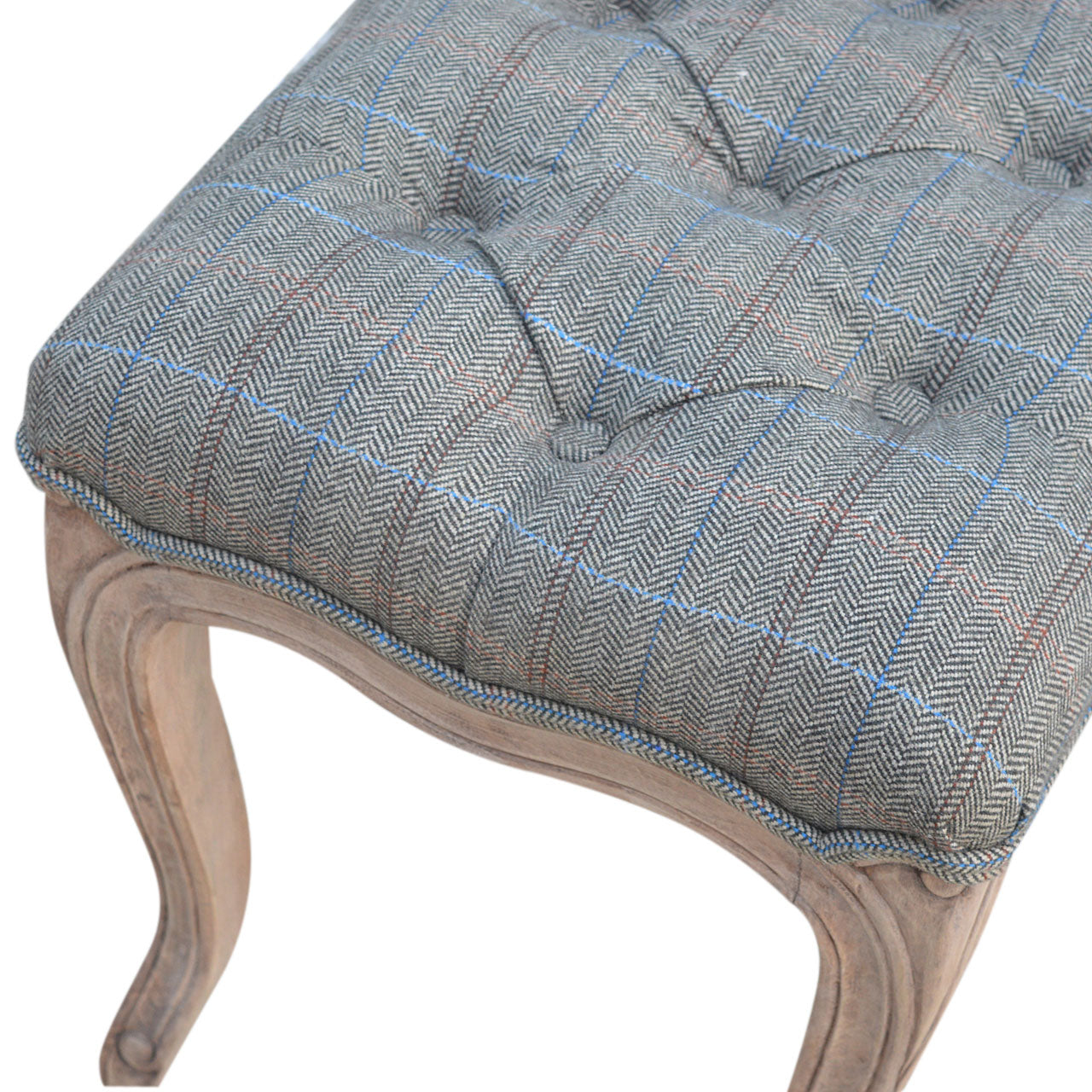 Multi Tweed Carved Bedroom Bench | Hand-Carved