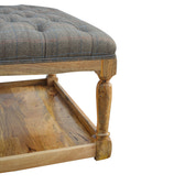 Multi Tweed Footstool with Shelf | Oak-Ish