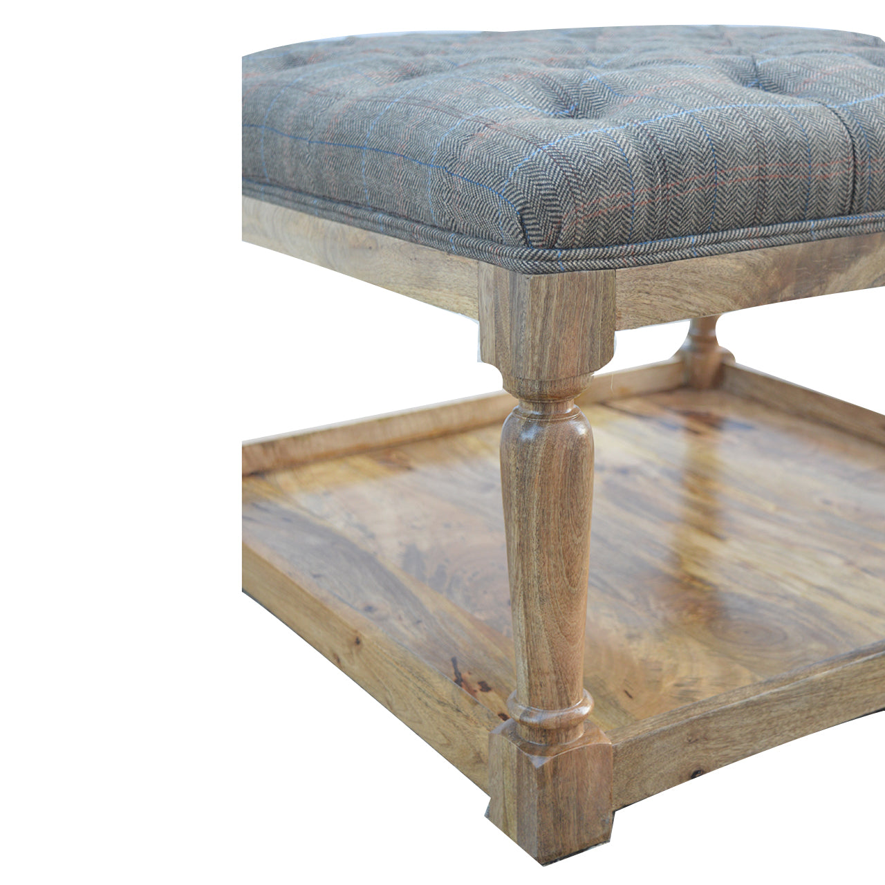 Multi Tweed Footstool with Shelf | Oak-Ish