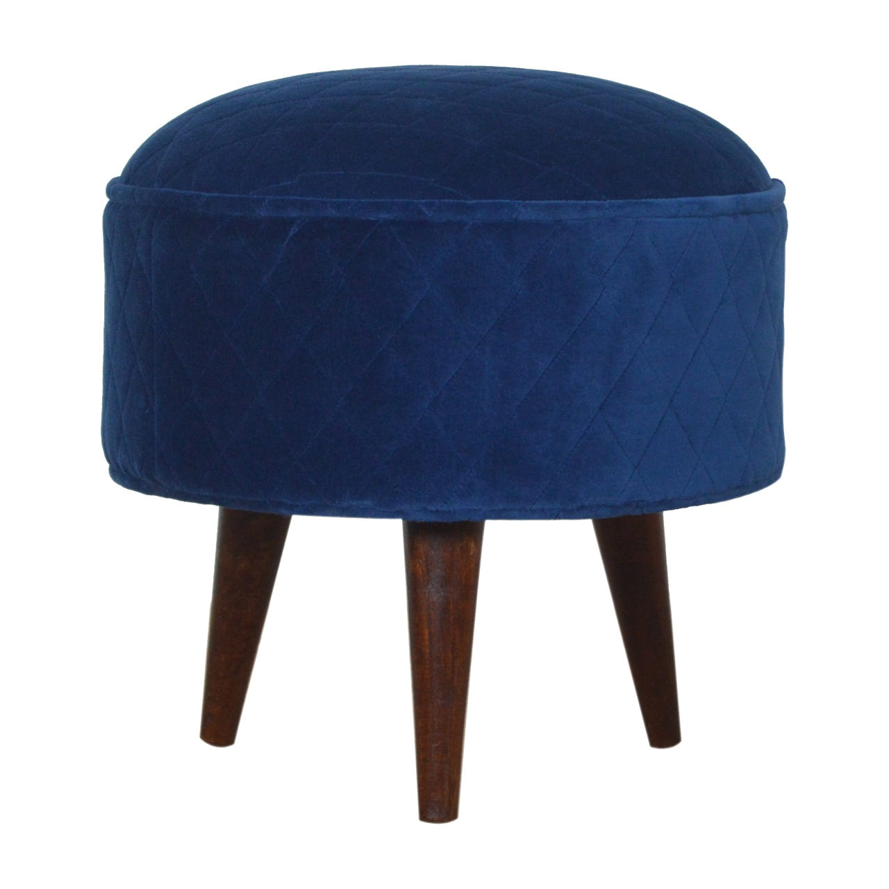 Quilted Blue Velvet Footstool | Cotton Velvet