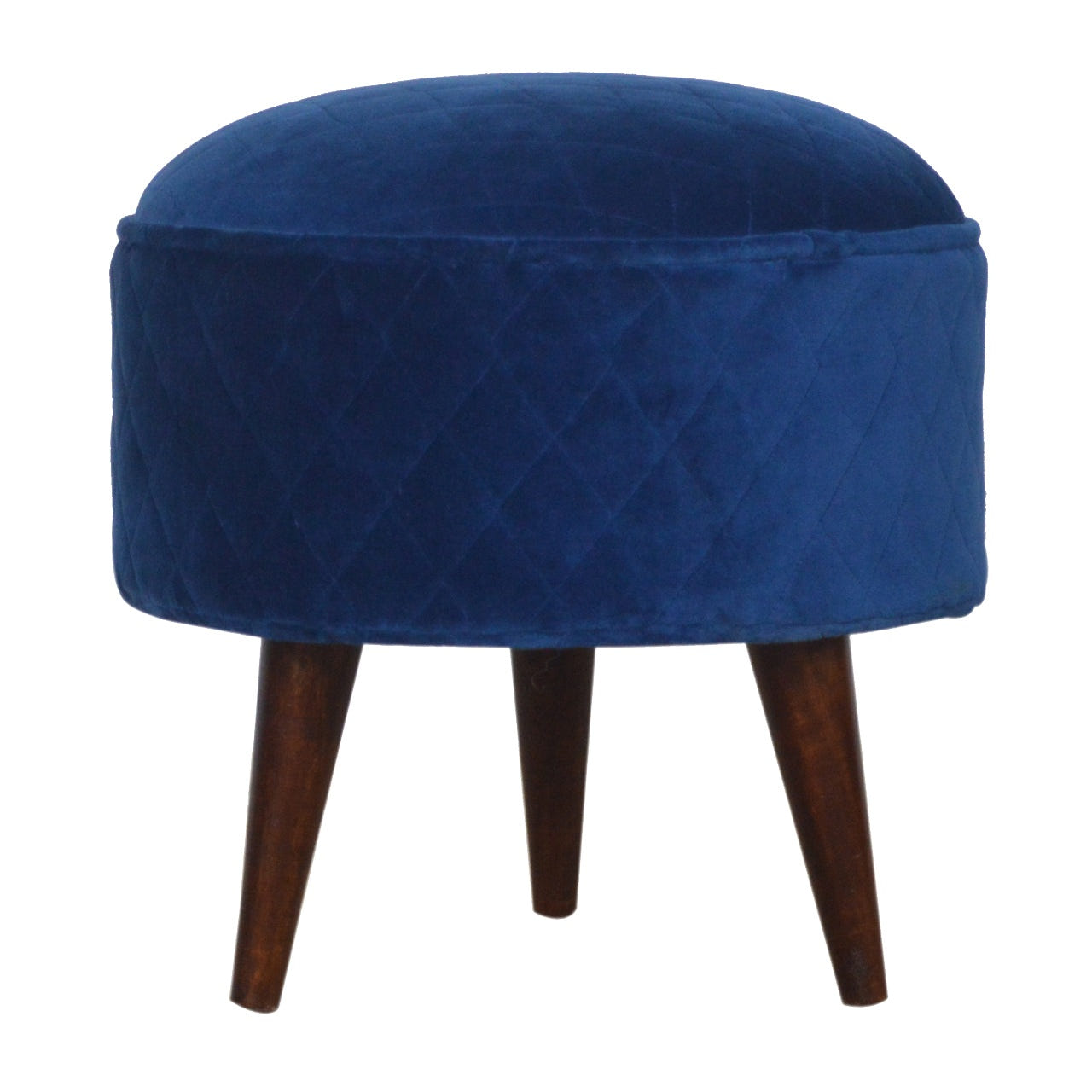 Quilted Blue Velvet Footstool | Cotton Velvet