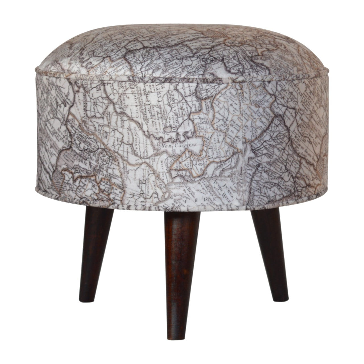 Map Printed Footstool | Cotton Velvet