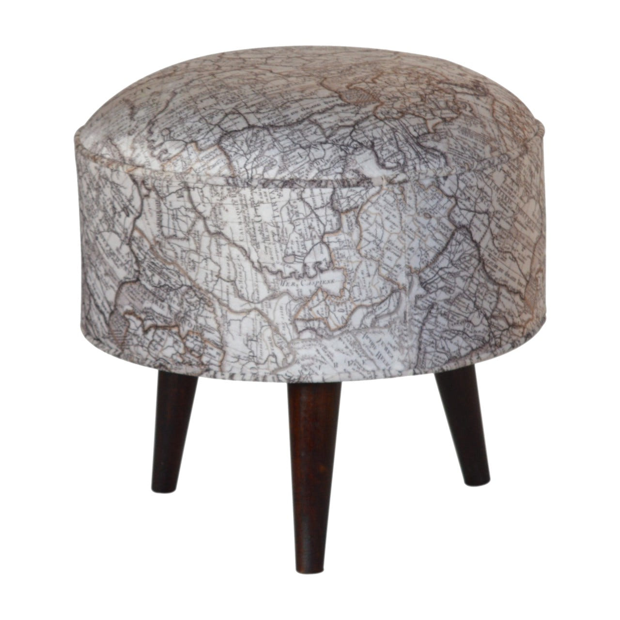Map Printed Footstool | Cotton Velvet