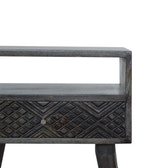 Ash Black Carved Drawer Bedside Table | Hand-Carved