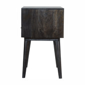 Ash Black Carved Drawer Bedside Table | Hand-Carved