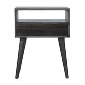 Ash Black Carved Drawer Bedside Table | Hand-Carved