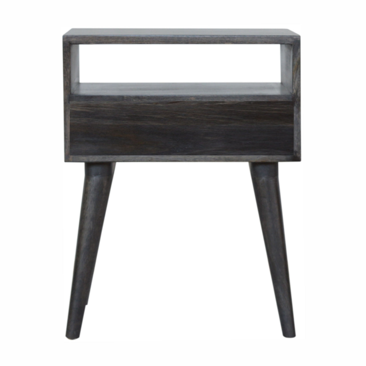 Ash Black Carved Drawer Bedside Table | Hand-Carved