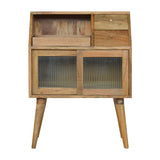 Multi Drawer Glass Bedside Table | Oak-Ish Solid Mango Wood Default Title
