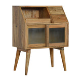 Multi Drawer Glass Bedside Table | Oak-Ish Solid Mango Wood