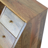 Multi Drawer Glass Bedside Table | Oak-Ish Solid Mango Wood