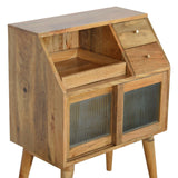 Multi Drawer Glass Bedside Table | Oak-Ish Solid Mango Wood