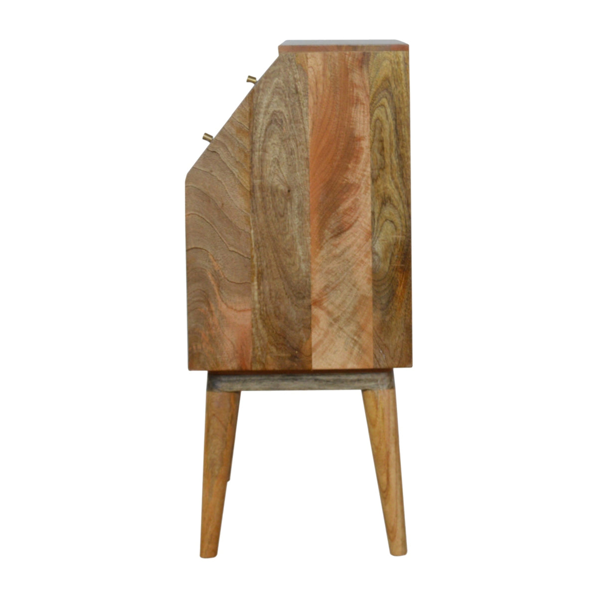 Multi Drawer Glass Bedside Table | Oak-Ish Solid Mango Wood