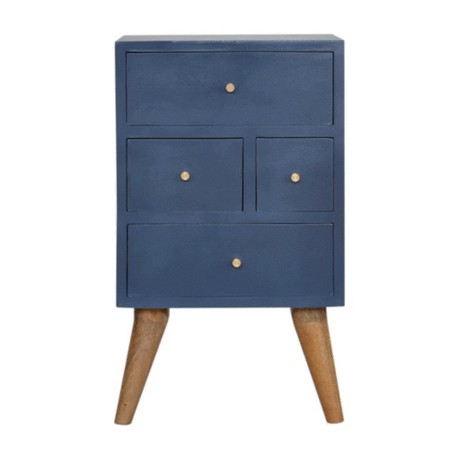 Navy 4-Drawer Bedside Table | Hand-Painted Solid Mango Wood
