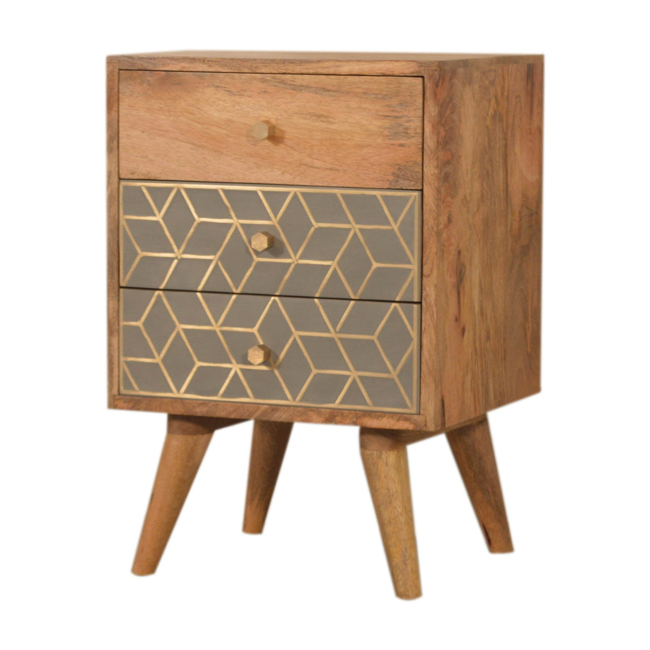 Dice 3-Drawer Bedside Table | Oak-Ish Mango Wood