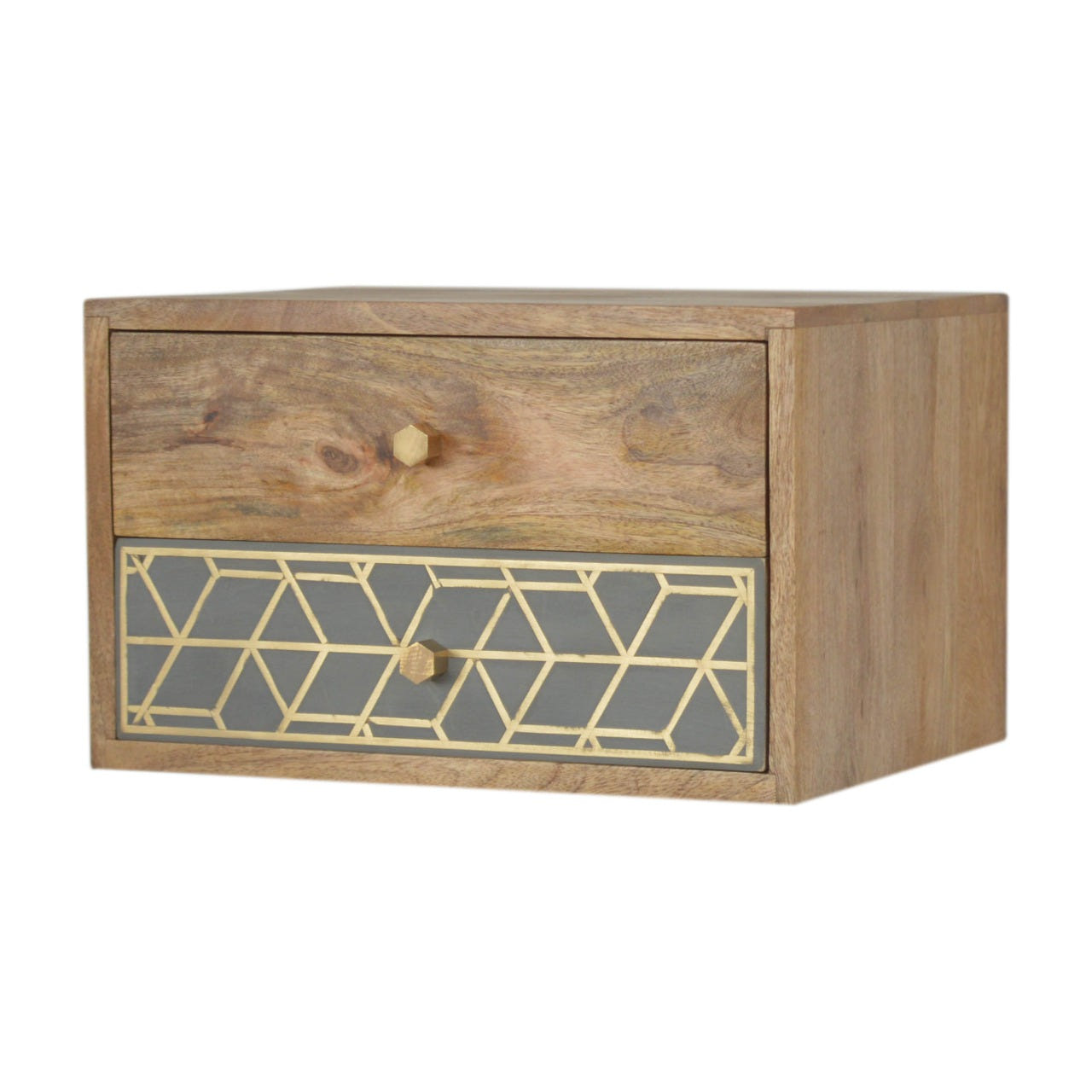 Dice Wall Mounted Bedside Table | Oak-Ish Solid Mango Wood Wall-Mounted