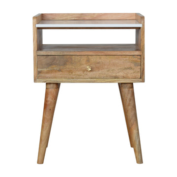 Open Slot Bedside with White Top Bedside Table | Oak-Ish Solid Mango Wood