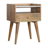 Open Slot Bedside with White Top Bedside Table | Oak-Ish Solid Mango Wood