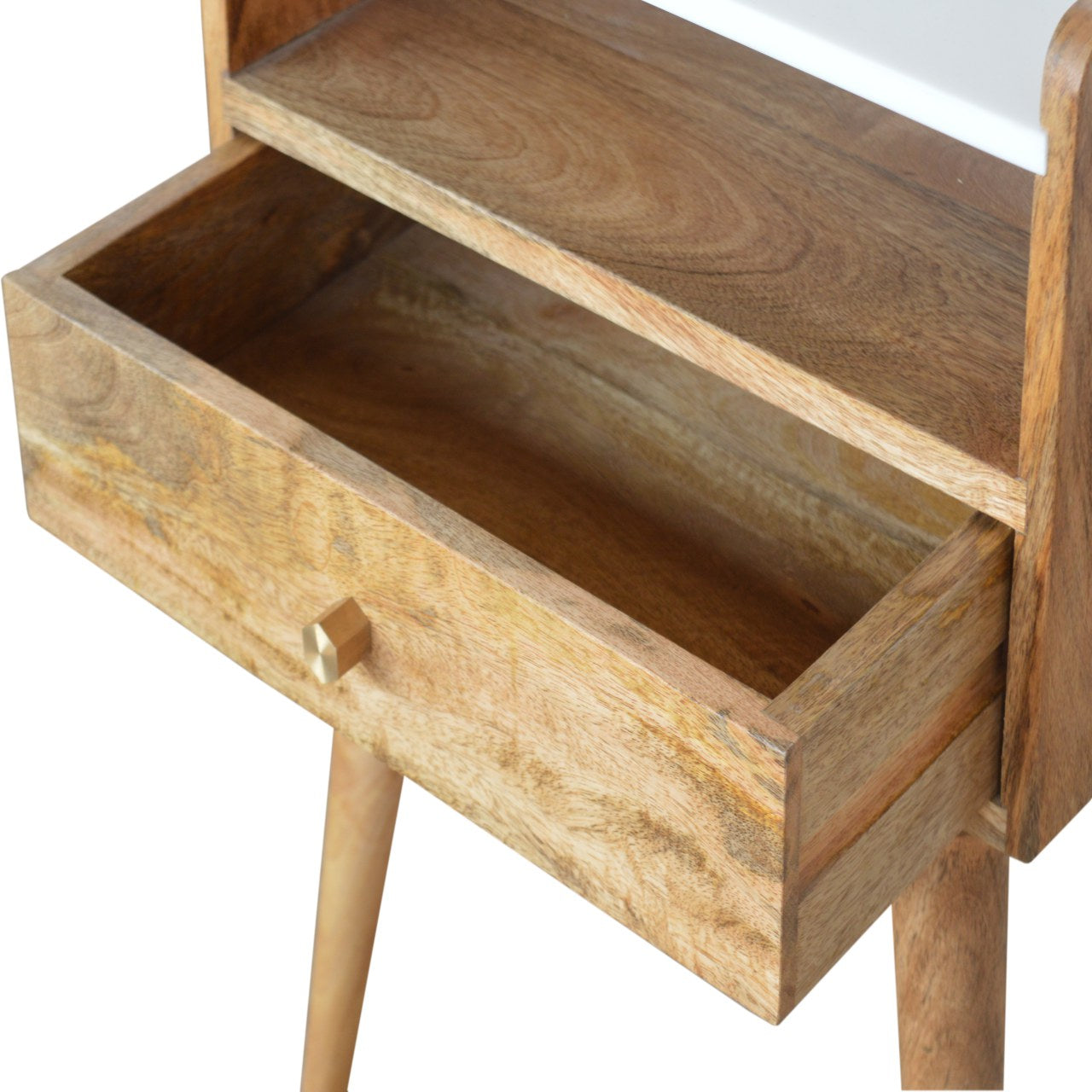 Open Slot Bedside with White Top Bedside Table | Oak-Ish Solid Mango Wood