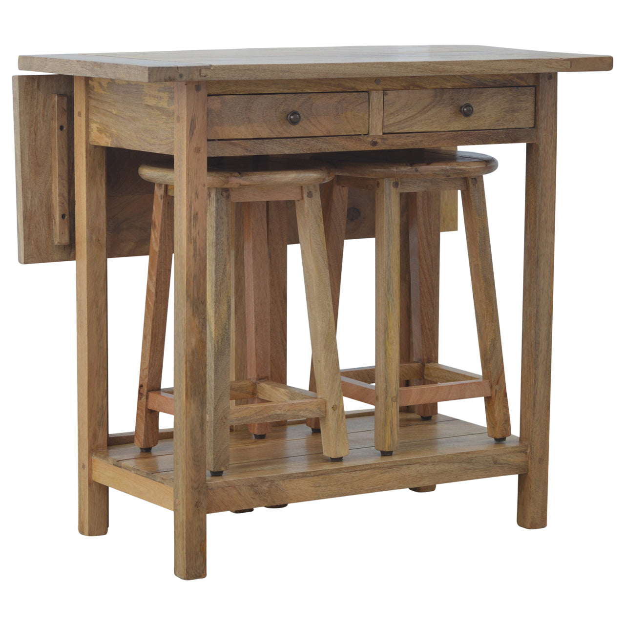 Breakfast Table With 2 Stools Footstool | Oak Solid Mango Wood