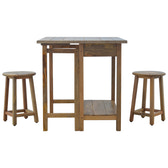 Breakfast Table With 2 Stools Footstool | Oak Solid Mango Wood