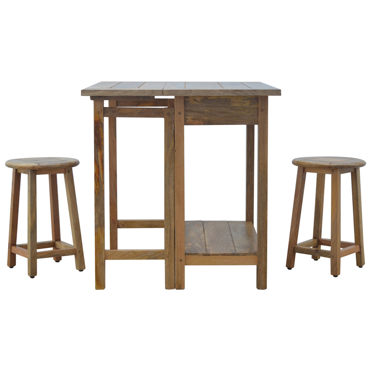 Breakfast Table With 2 Stools Footstool | Oak Solid Mango Wood