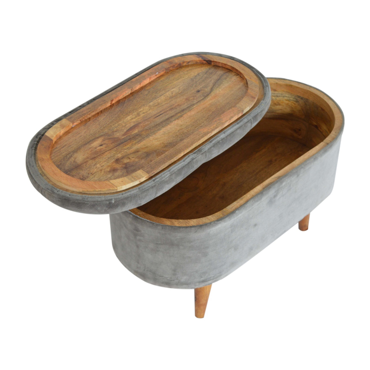 Grey Velvet Storage Footstool | Hidden Storage