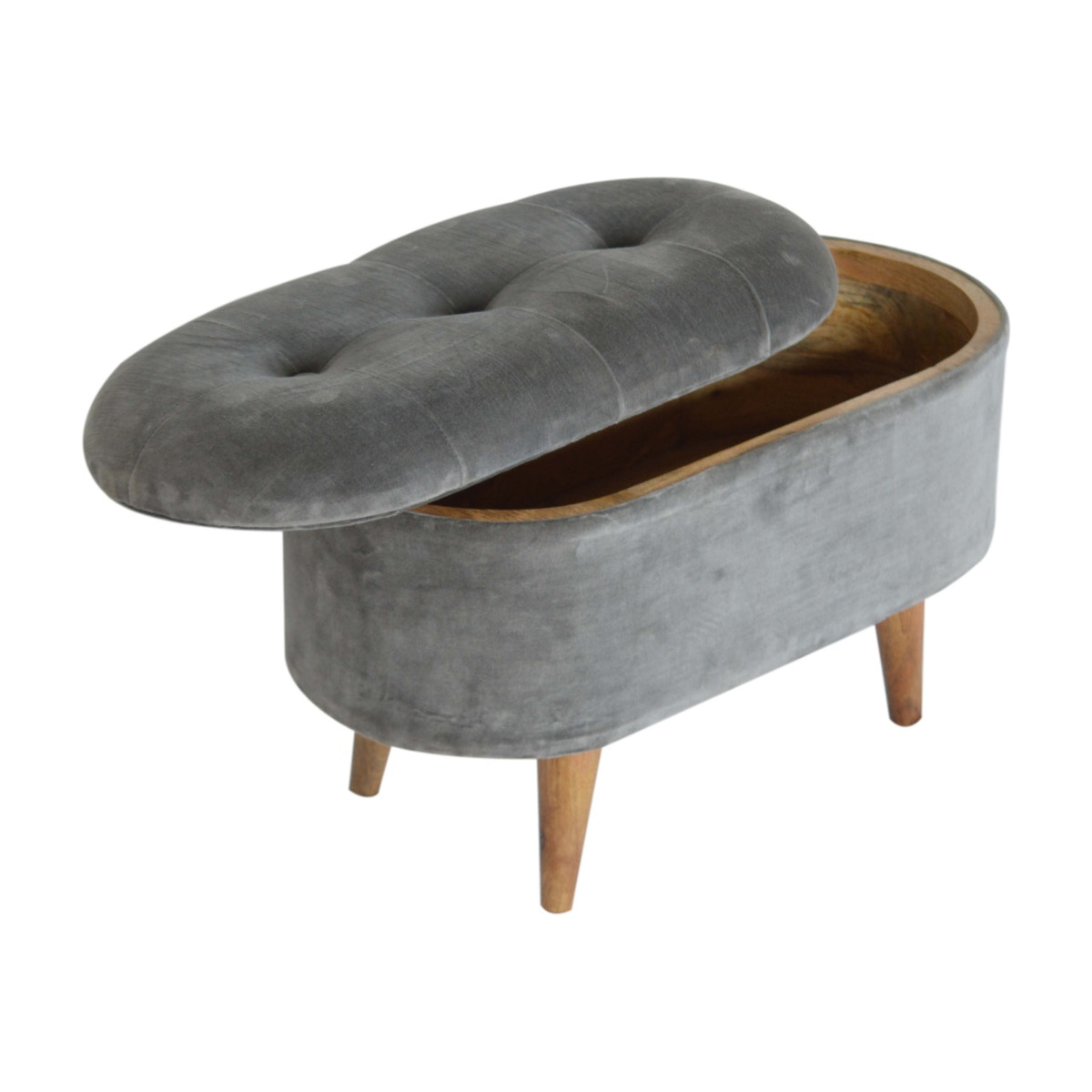 Grey Velvet Storage Footstool | Hidden Storage