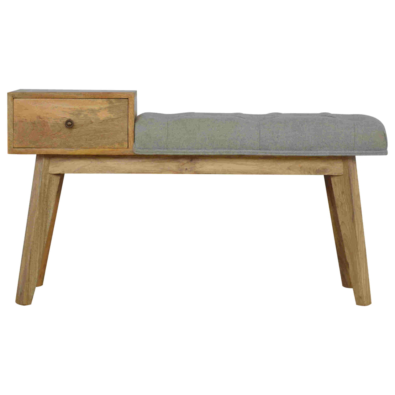 Grey Tweed Bench with 1-Drawer | Oak-Ish