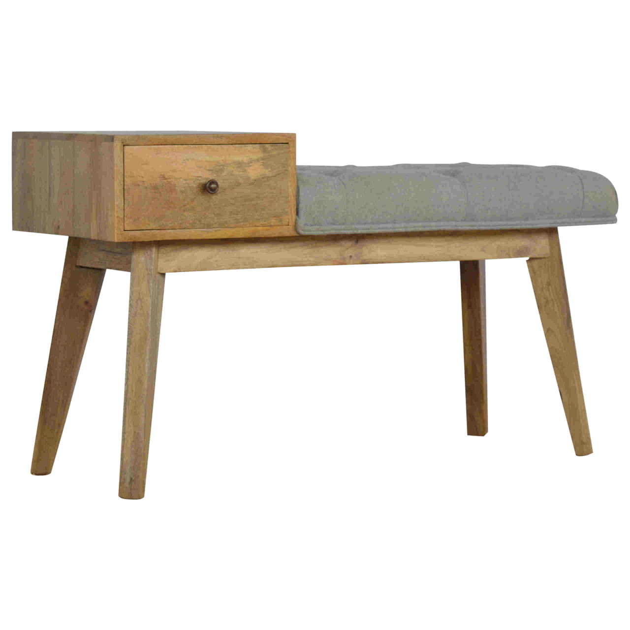 Grey Tweed Bench with 1-Drawer | Oak-Ish