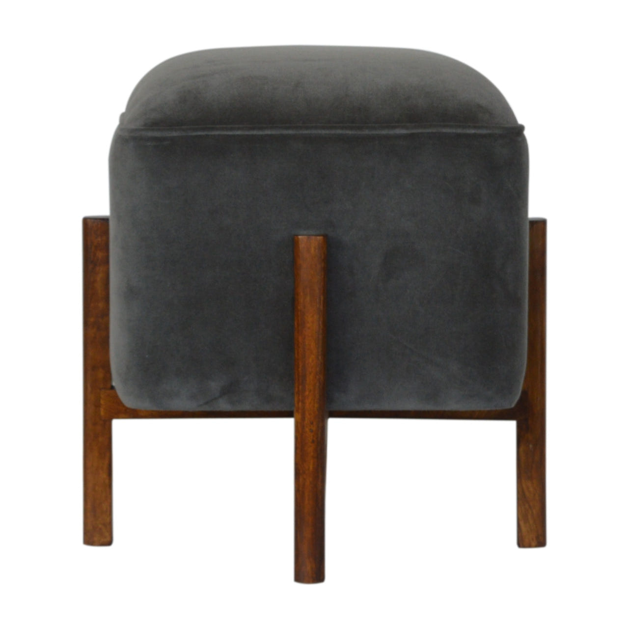 Solid Wood Grey Velvet Footstool | Cotton Velvet