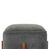 Solid Wood Grey Velvet Footstool | Cotton Velvet