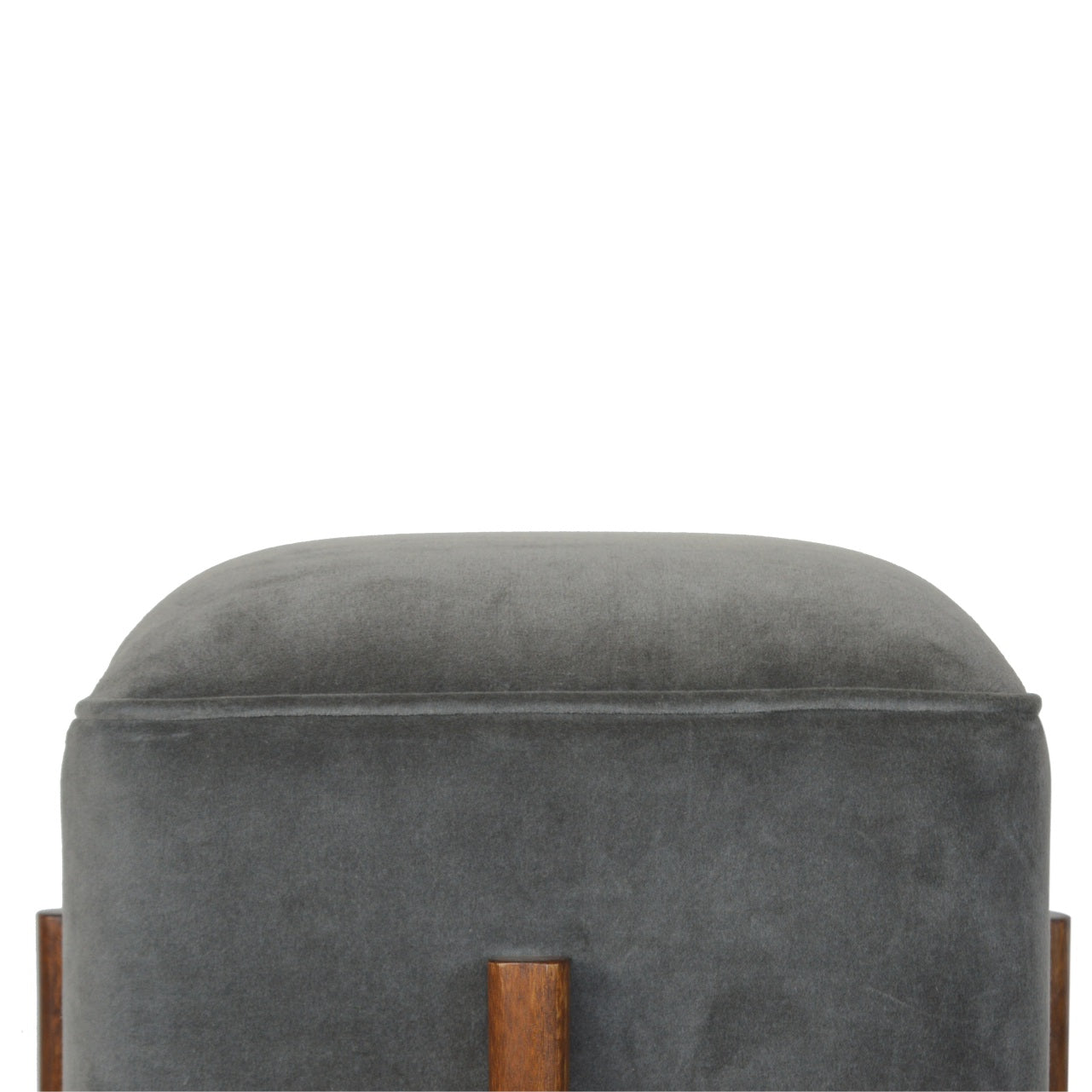 Solid Wood Grey Velvet Footstool | Cotton Velvet