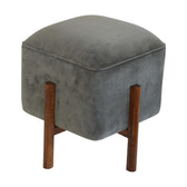 Solid Wood Grey Velvet Footstool | Cotton Velvet
