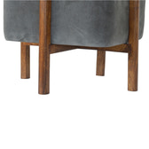 Solid Wood Grey Velvet Footstool | Cotton Velvet