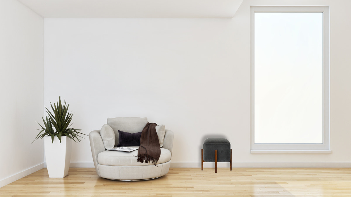 Solid Wood Grey Velvet Footstool | Cotton Velvet