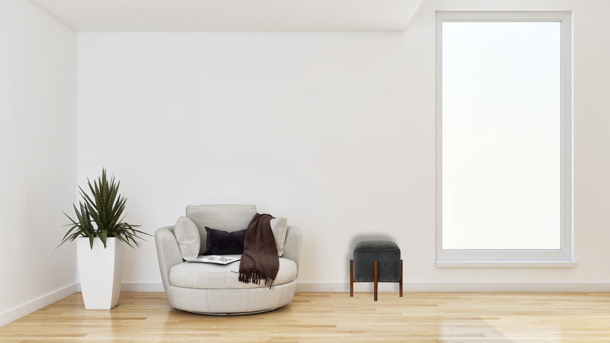 Solid Wood Grey Velvet Footstool | Cotton Velvet