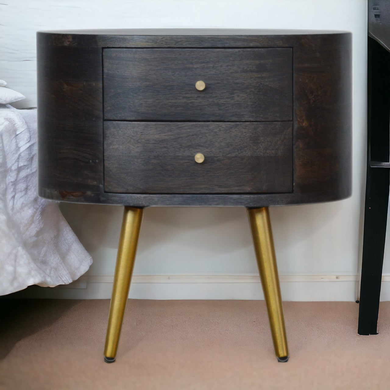 Ash Black Bedside with Brass Legs Bedside Table