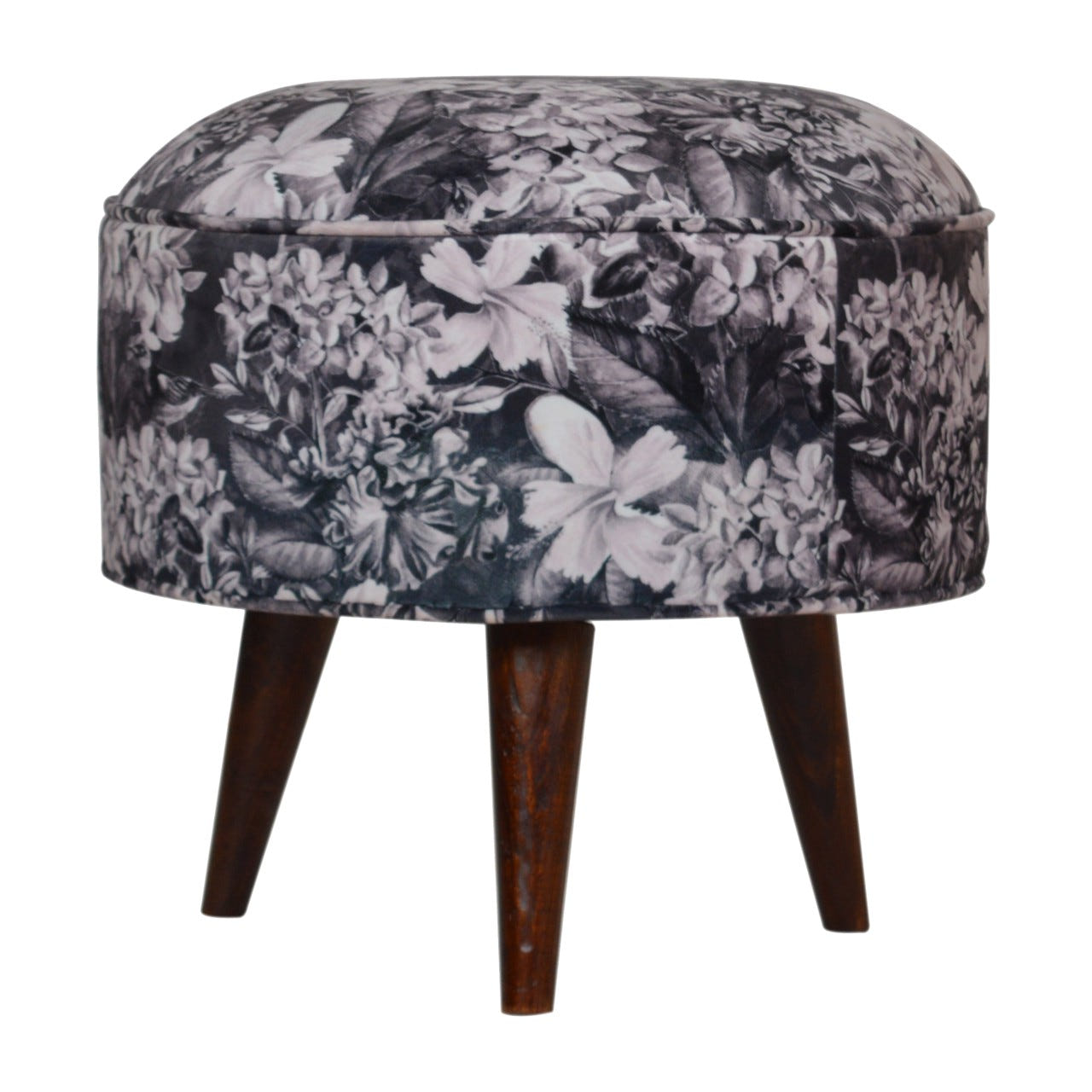 Floral Print Footstool | Cotton Velvet