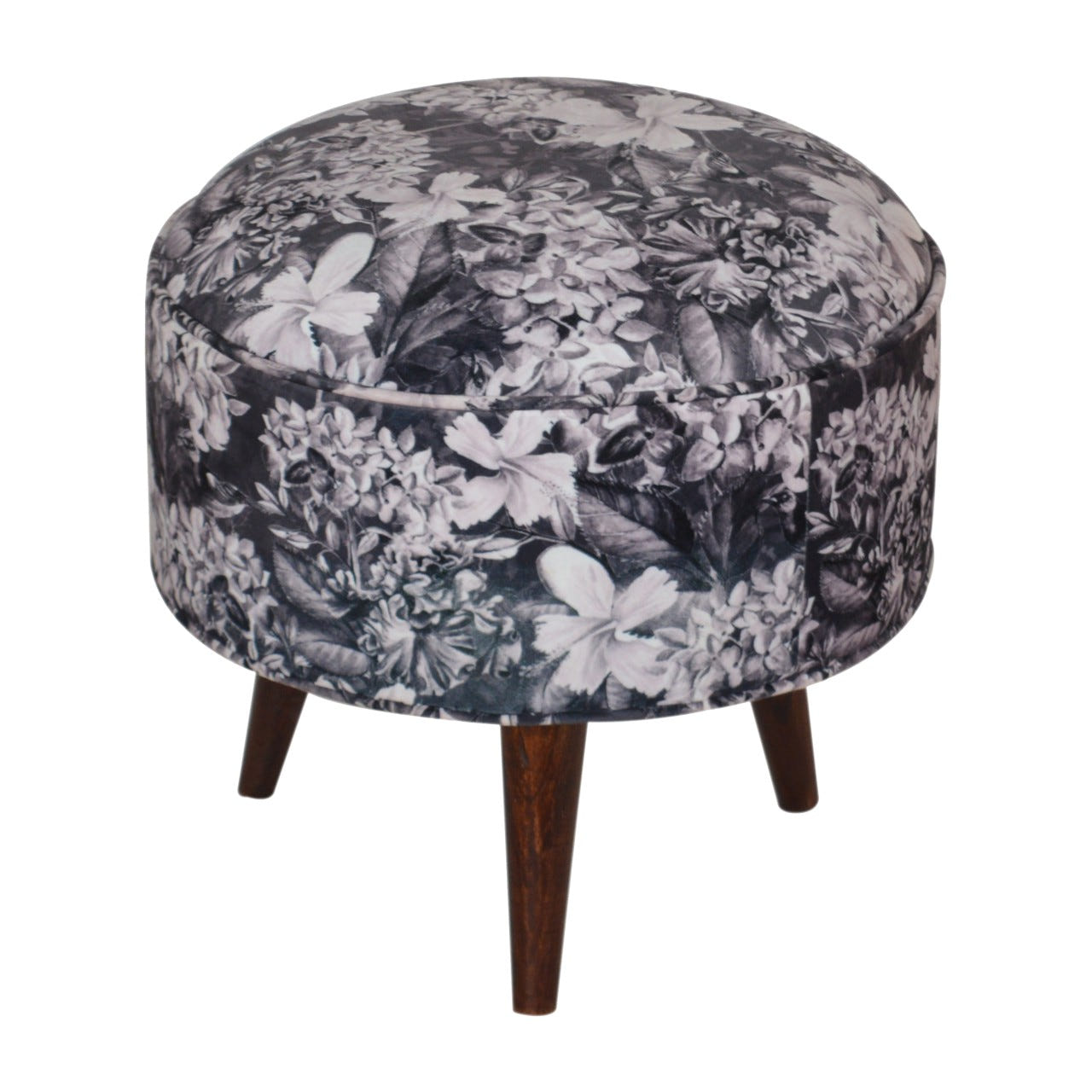 Floral Print Footstool | Cotton Velvet
