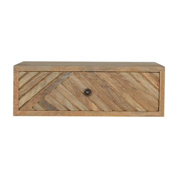 Floating Line Carved Bedside Table | Oak-Ish Solid Mango Wood Wall-Mounted