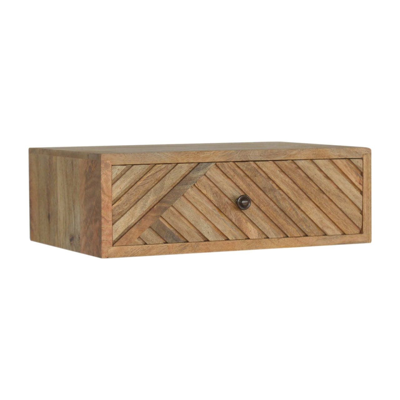 Floating Line Carved Bedside Table | Oak-Ish Solid Mango Wood Wall-Mounted