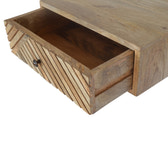 Floating Line Carved Bedside Table | Oak-Ish Solid Mango Wood Wall-Mounted