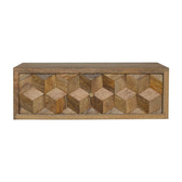 Floating Cube Carved Bedside Table | Oak-Ish Mango Wood Hand-Carved