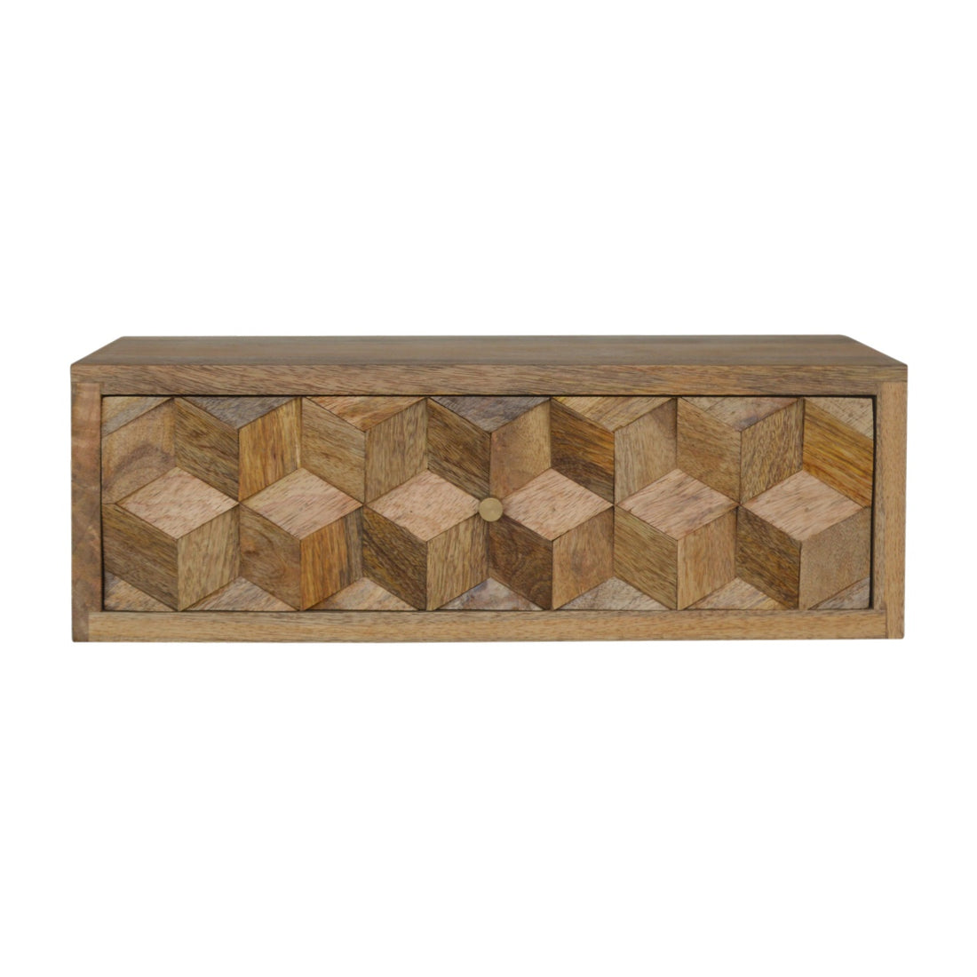 Floating Cube Carved Bedside Table | Oak-Ish Mango Wood Hand-Carved