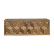 Floating Cube Carved Bedside Table | Oak-Ish Mango Wood Hand-Carved