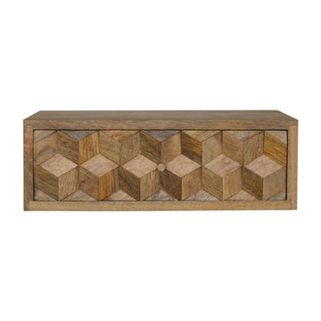 Floating Cube Carved Bedside Table | Oak-Ish Mango Wood Hand-Carved