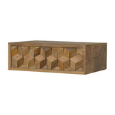 Floating Cube Carved Bedside Table | Oak-Ish Mango Wood Hand-Carved